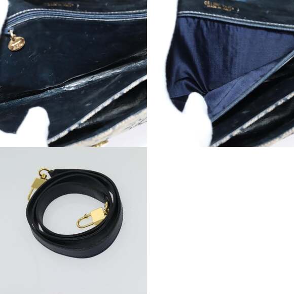 CELINE C Sulky Shoulder Bag Canvas Navy Gold - Picture 12 of 12